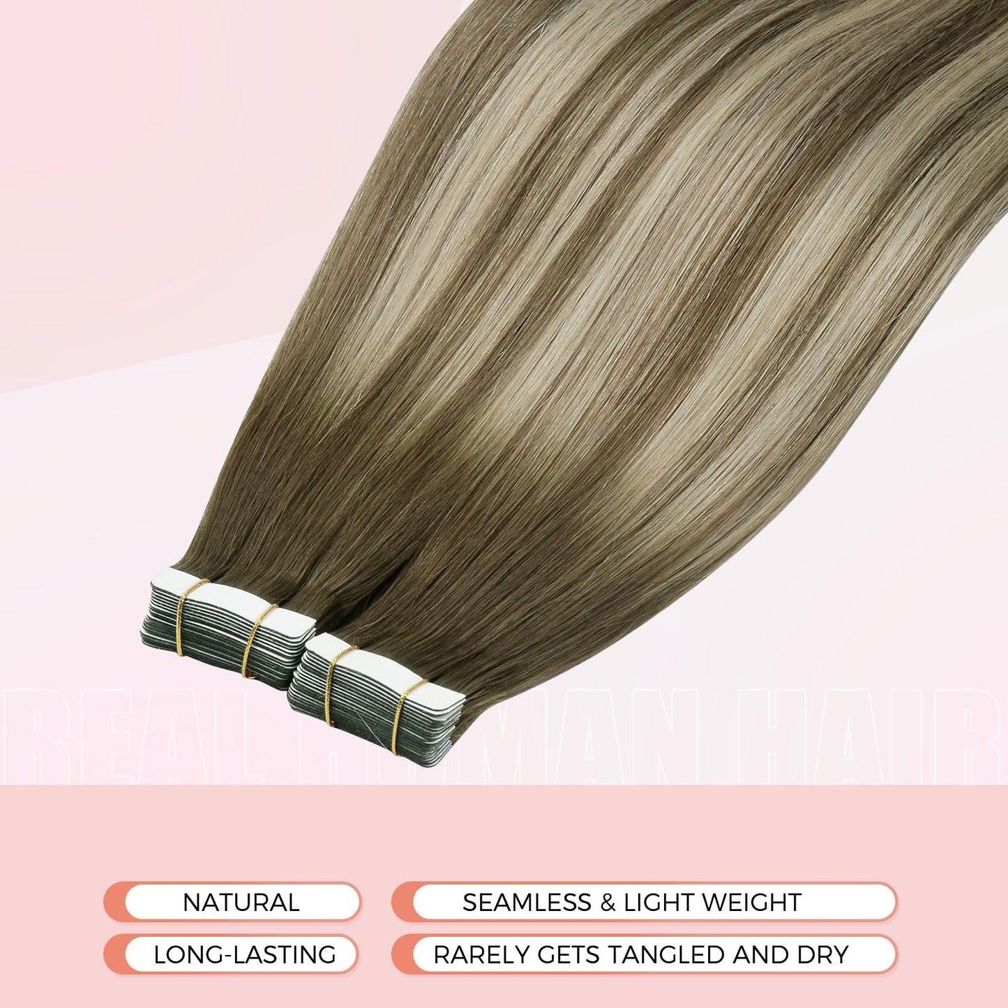 MEI YUAN LIN Tape in Hair Extensions Human Hair 12Inch Brown Balayage Light Brown Highlight Blonde Hair Extensions Real Human Hair 20Pcs 30G PU weft