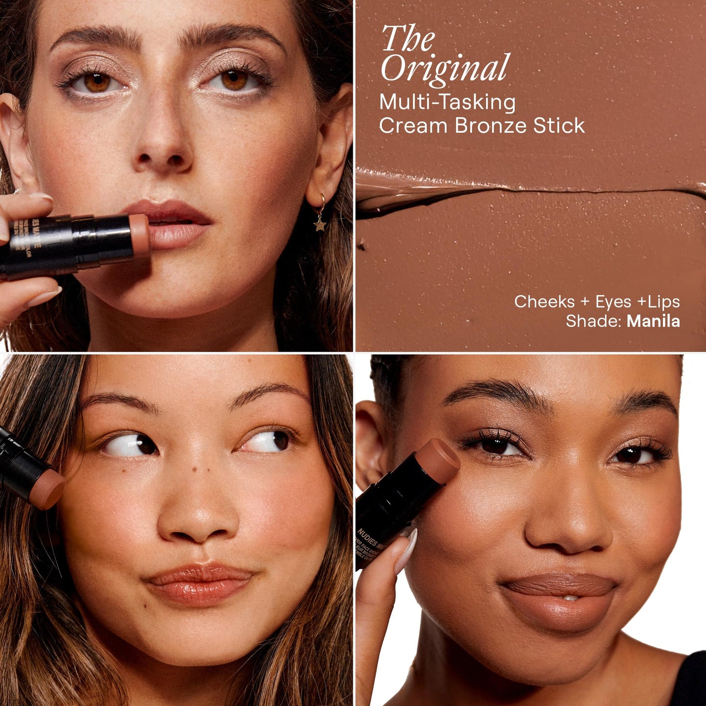 Nudestix Nudies Bronze All Over Matte Bronzing Stick – 3-in-1 Cream Bronzer for Cheeks, Eyes & Lips with Built-In Brush | Natural Contour & Sun-Kissed Glow | Vegan, Long-Wear Makeup (Manila)