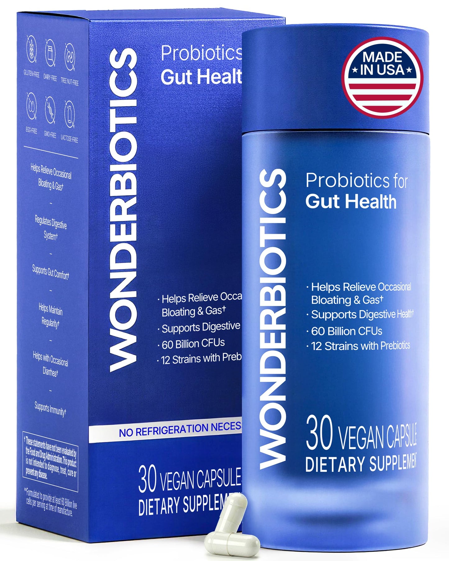WonderBiotics Probiotics for Gut-Immune Defense, 60 Billion CFU, 12 Clinically Studied Strains with Digestive Enzymes, Gut Barrier Health, Bloating & Gas Relief, Regularity - 30 Vegan Capsules
