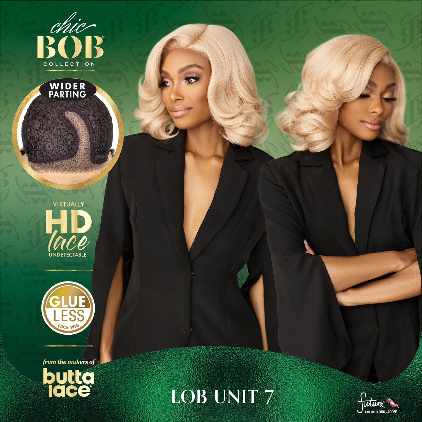 Sensationnel Chicbob Lace Frontwig - Lob Unit 7 Face Framing Glueless Wig Wide 5 Inch Deep Part Synthetic Preplucked Hairline (MUSHROOMASHBLONDE)