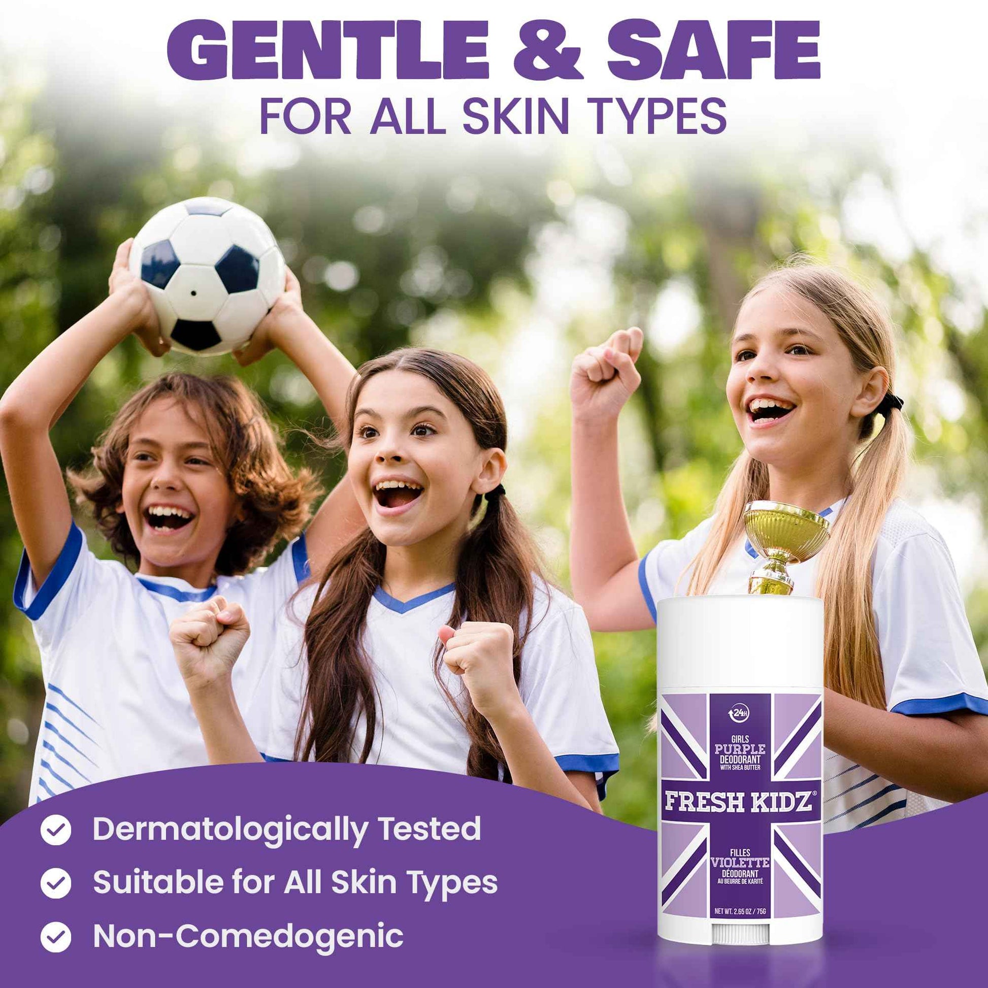 Fresh Kidz Body Wash 16.9 fl.oz. and Stick Deodorant 2.65 oz for Kids and Teens - Girls "Purple" Set