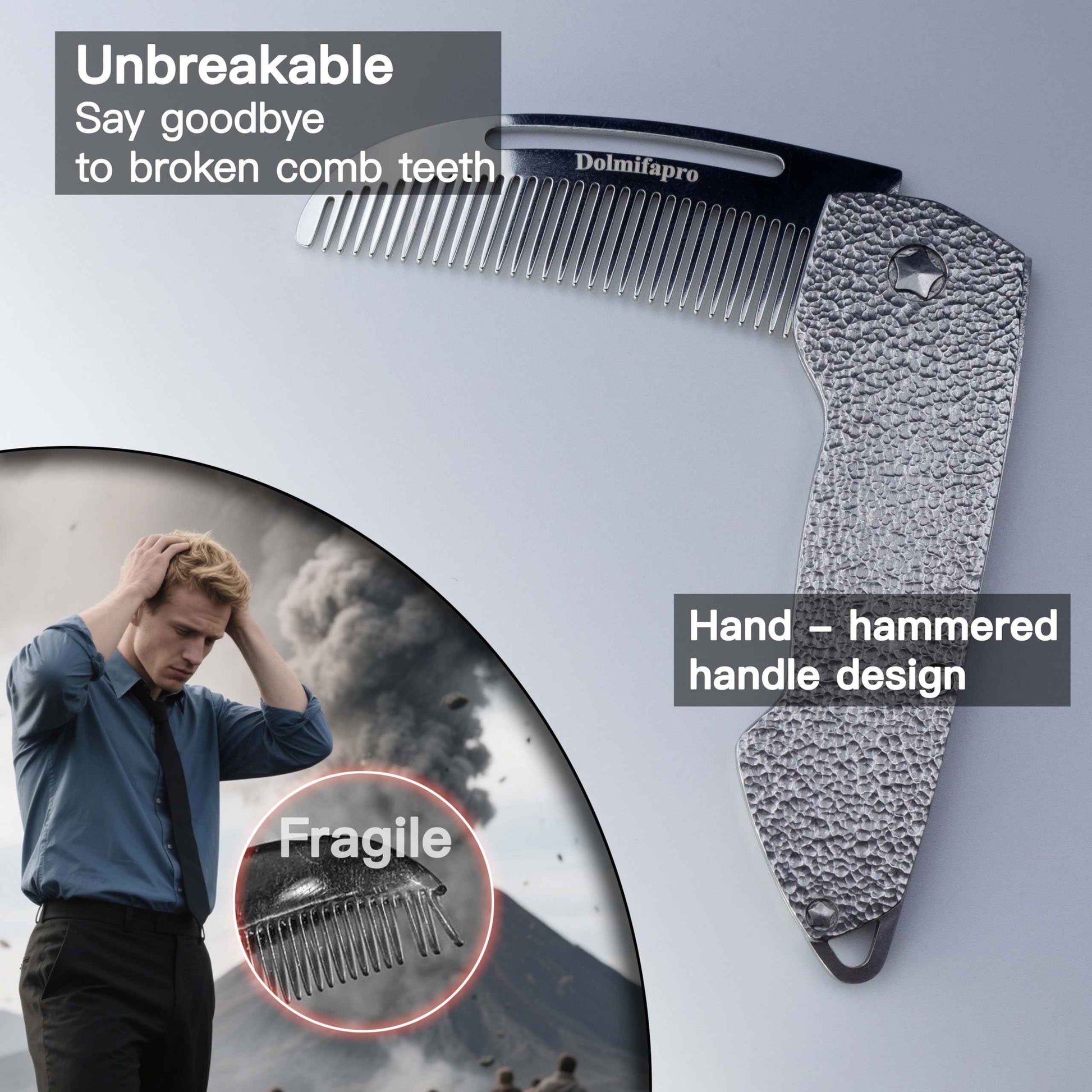 Dolmifapro 2PCs Folding Mustache Comb, Metal Beard Comb for men Pocket Mini Portable Fits In Keychain Anti-Static