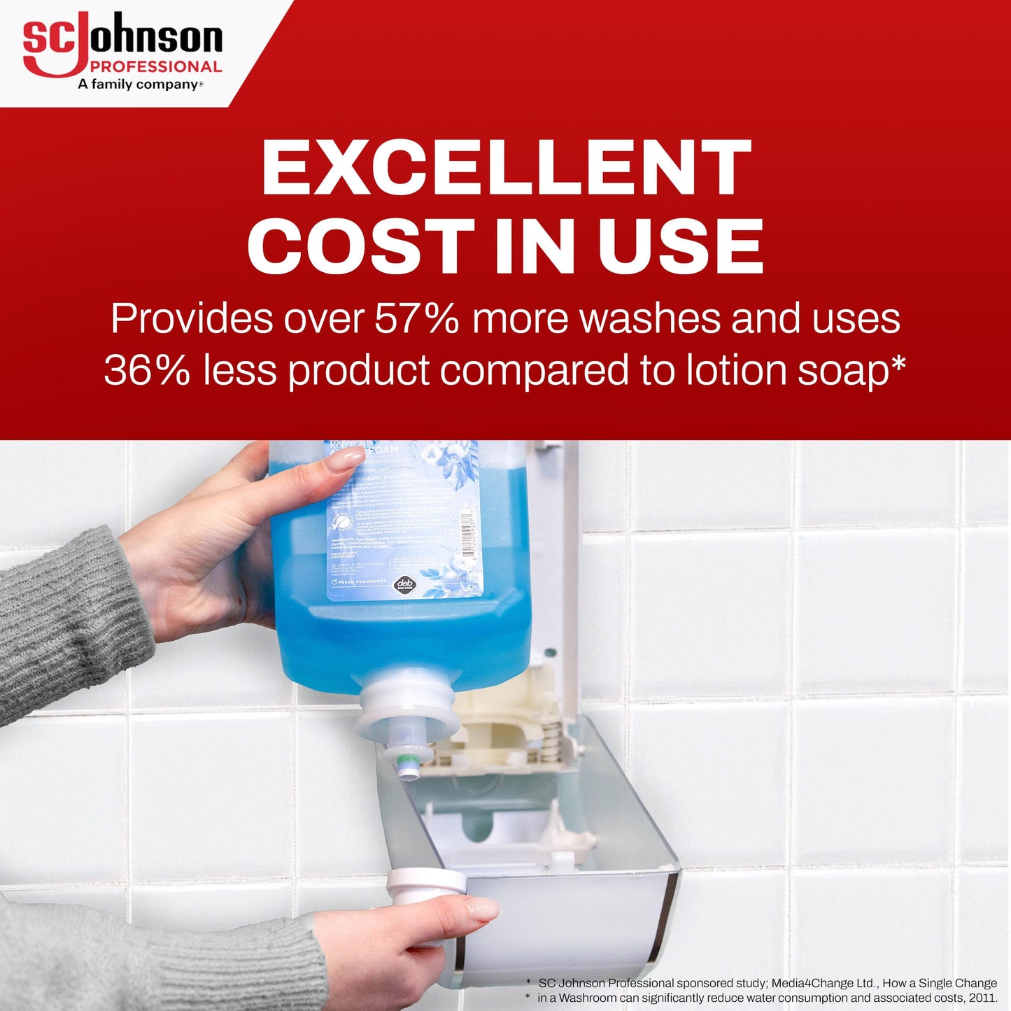 SC Johnson Professional Refresh Azure FOAM, Foam Hand Wash, Foaming Hand Soap, 1 Liter Cartridge, 2 Count, for Professional Use Only