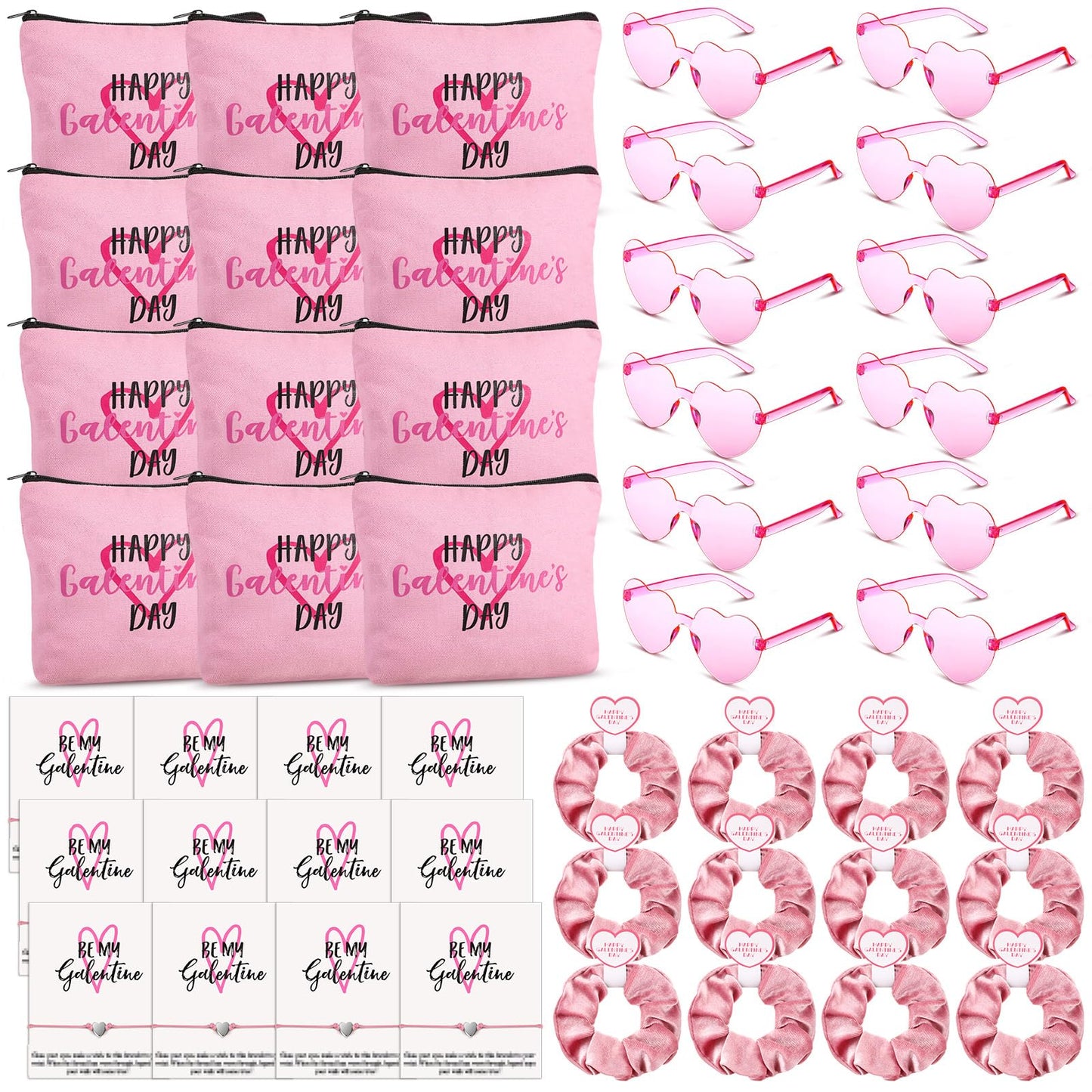 Landical 12 Set Galentine's Day Gift Set Include Makeup Bags Greeting Cards Velvet Hair Scrunchies Bracelets Sunglasses Gifts for Women