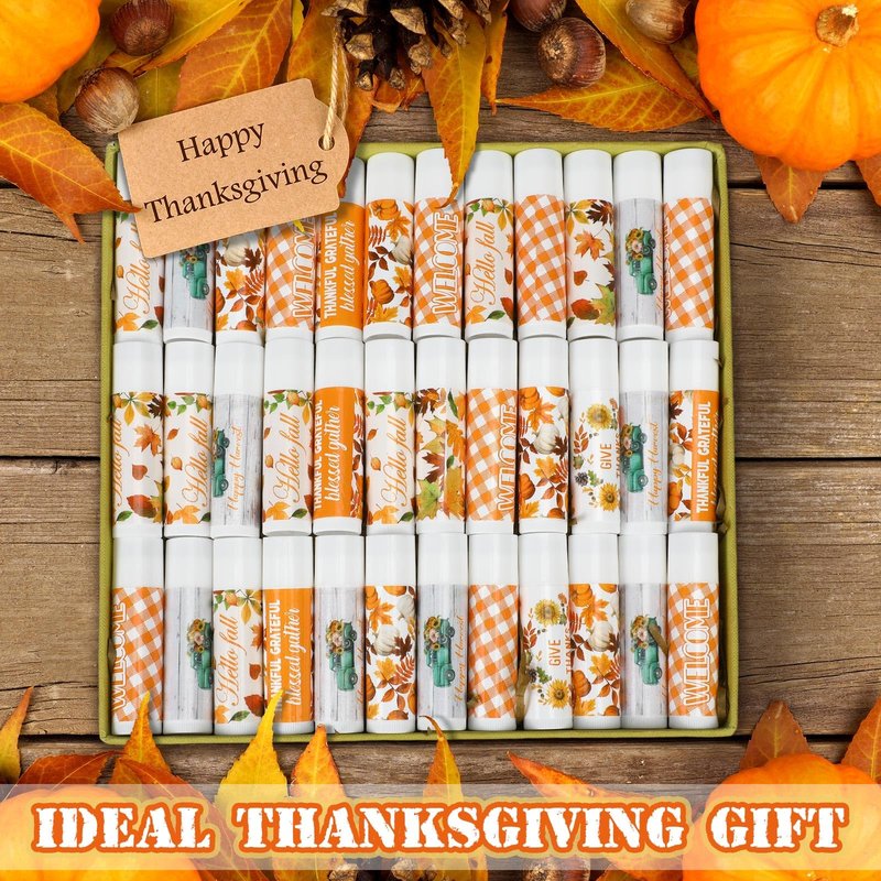 Siifert 50 Pcs Thanksgiving Christmas Party Gifts Bulk Thanksgiving Lip Balms Favors Holiday Basket Stuffers Christmas Stocking Stuffers Small Thank You Gifts for Women Men (Honey Flavor)