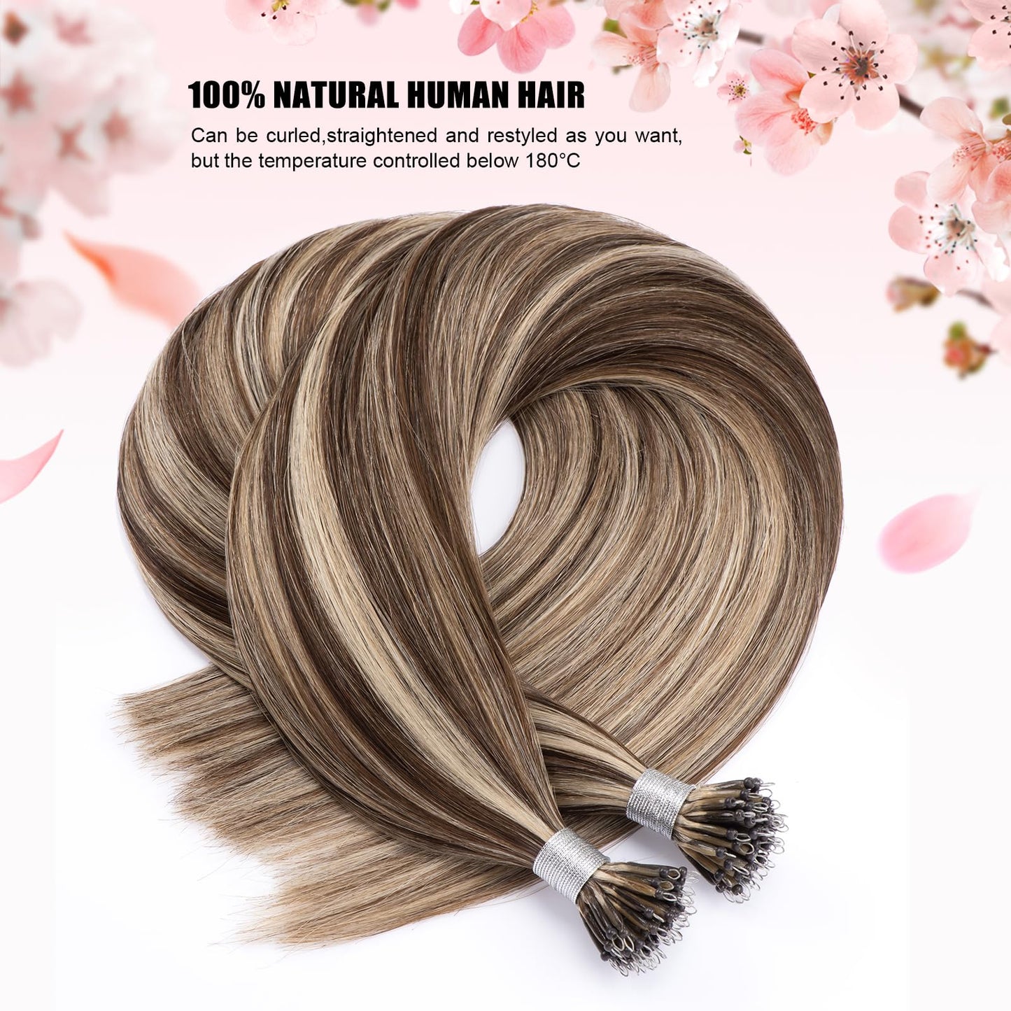 Senmy Microbead Hair Extensions Human Hair 14inch #4/613 Brown mix blond Nano Bead Hair Extensions Human Hair 1g/strand 50g Nano Ring Extensions For Women
