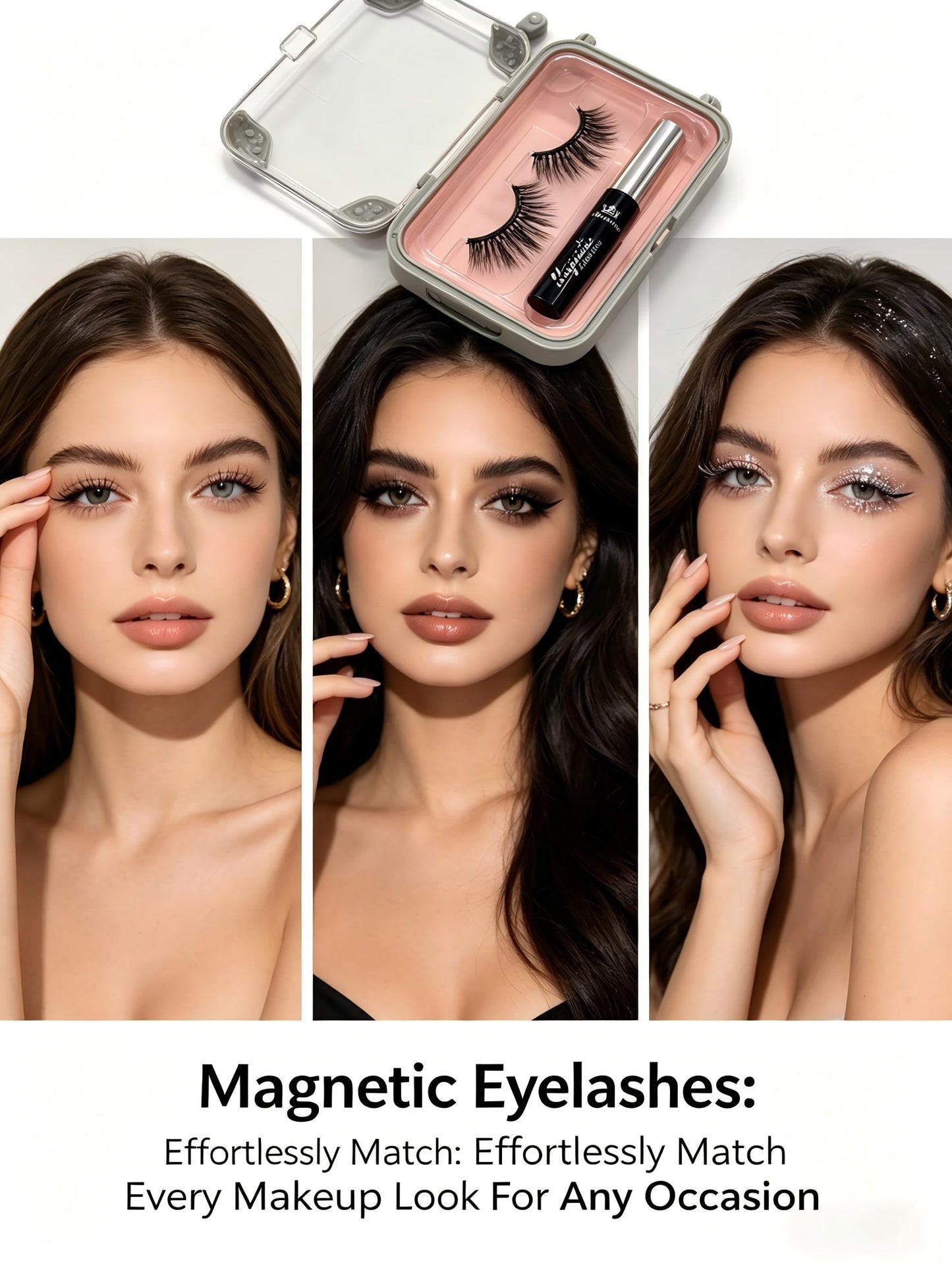 Amzmam Magnetic Eyelashes Natural Look,Magnetic Eyelashes and Eyeliner Kit,Natural Magnetic Lashes,Waterproof, Long Lasting, Easy Apply. (Black-7)