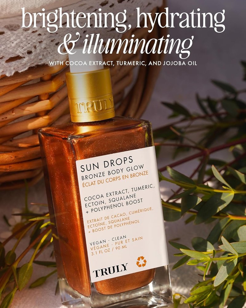 Truly Beauty Sun Drops | Bronze Body Glow Oil for Radiant Skin - Hydrating Shimmer with Turmeric & Cocoa Extract, Lightweight Formula for All Skin Tones