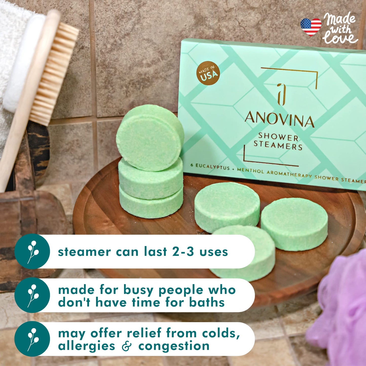 Anovina 12XL Eucalyptus Shower Steamers – Made in USA with Menthol for Aromatherapy. Enjoy a Spa-Like Shower Experience!