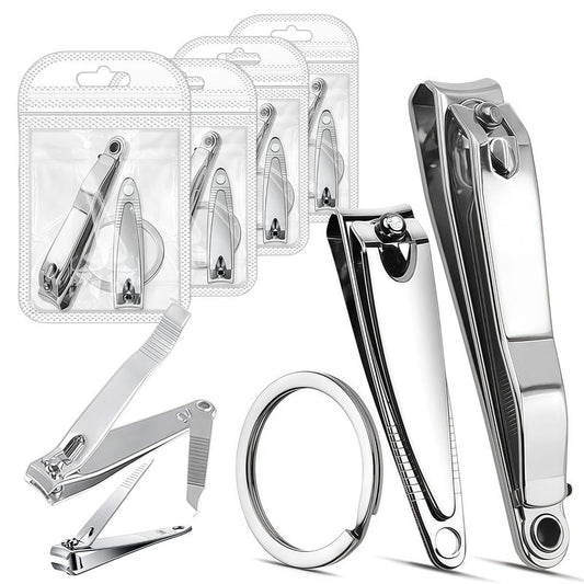 Keeshibao Nail Clippers Bulk Pack, Toenail Fingernail Nail Clippers with Keychain Ring for Men Women Adult 8-Piece Stainless Steel Toe Nail Clippers for Travel, Gifts, Homeless Care(Large & Small)