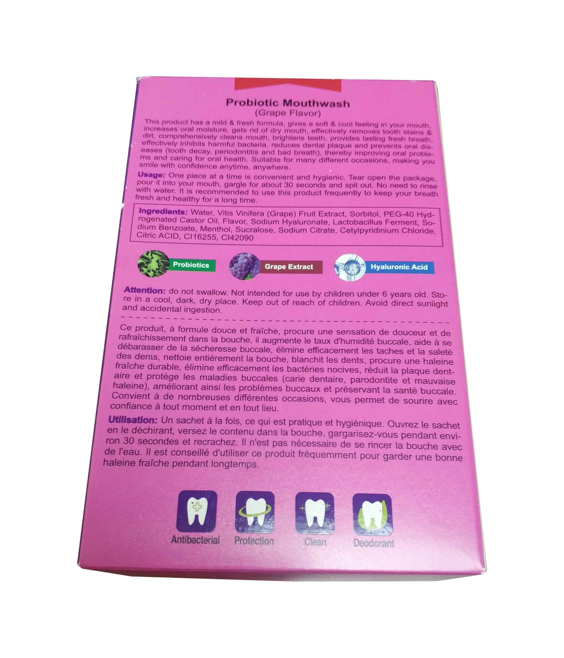 DISAAR BEAUTY Probiotic Mouthwash Removes Tooth Stains Soft Cool Mouth Feeling Protect Clean Deodorant Teeth 0.11fl.oz X 20pcs (Grape - Repair Gums & Fresh Breath & Prevent Decay)