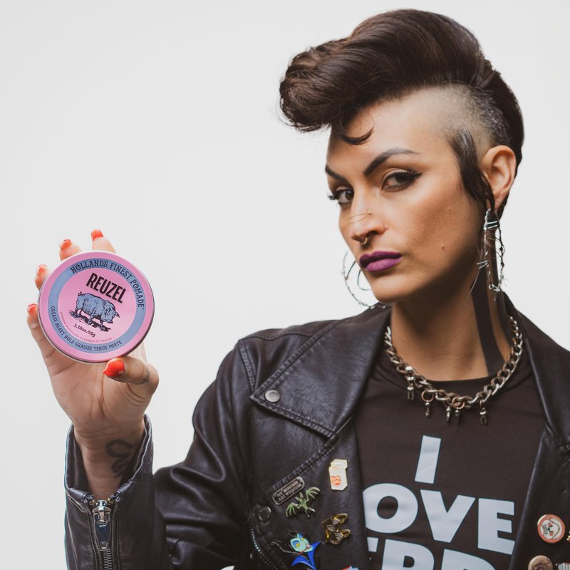 REUZEL Pink Grease Pomade, Strong All Day Hold, Oil-Based Styling Wax, Medium Shine, Easy To Wash Out, For All Hair Types