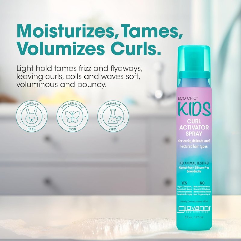 GIOVANNI Eco Chic Kids Curl Activator Spray - Curl Refresher & Revitalizer for Curly Hair | 5 Fl Oz (Pack of 2)