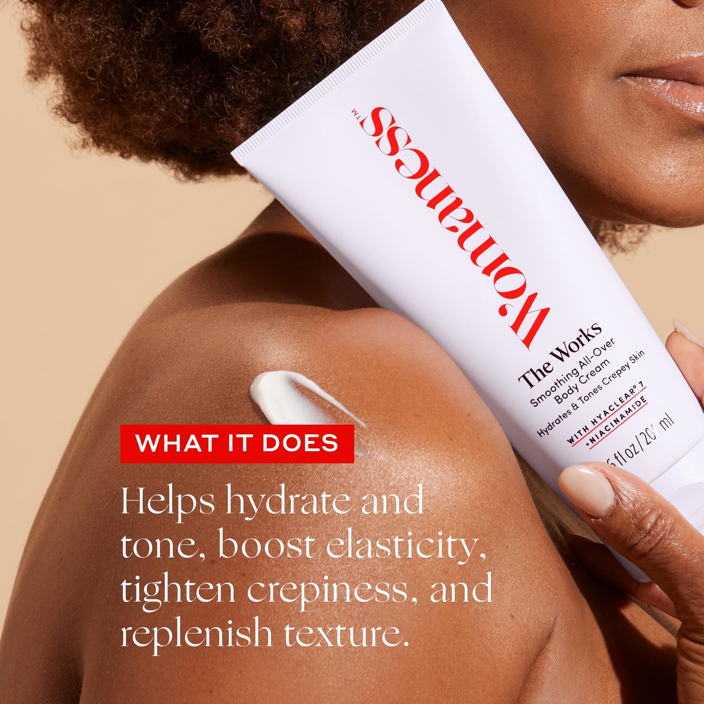 Womaness The Works All-Over Toning Body Cream, Firming Body Lotion for Women, Hydrating Body Lotion for Dry Skin with Niacinamide & Hyaluronic Acid, Anti-Aging Skin Tightening, Menopause Care - 200 ml