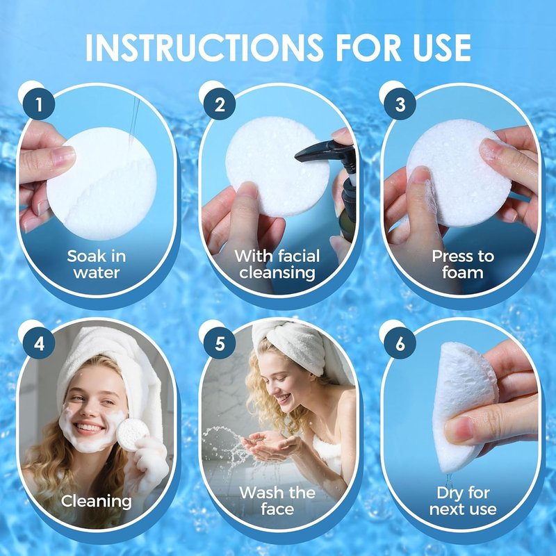 Compressed Face Sponges - 60-Count Reusable Natural Cellulose Facial Cleansing Pads | Travel Essentials for Exfoliating & Makeup Removal
