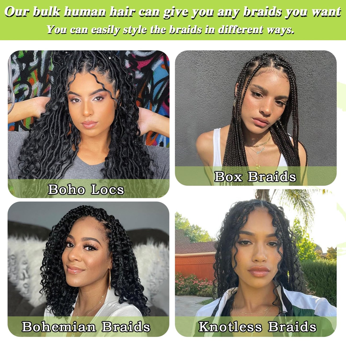 Human Braiding Hair 12A Deep Water Wave Bulk Human Hair 75g 18 Inch No Weft 10 Braids Per Pack Wet and Wavy Braiding Natural Black