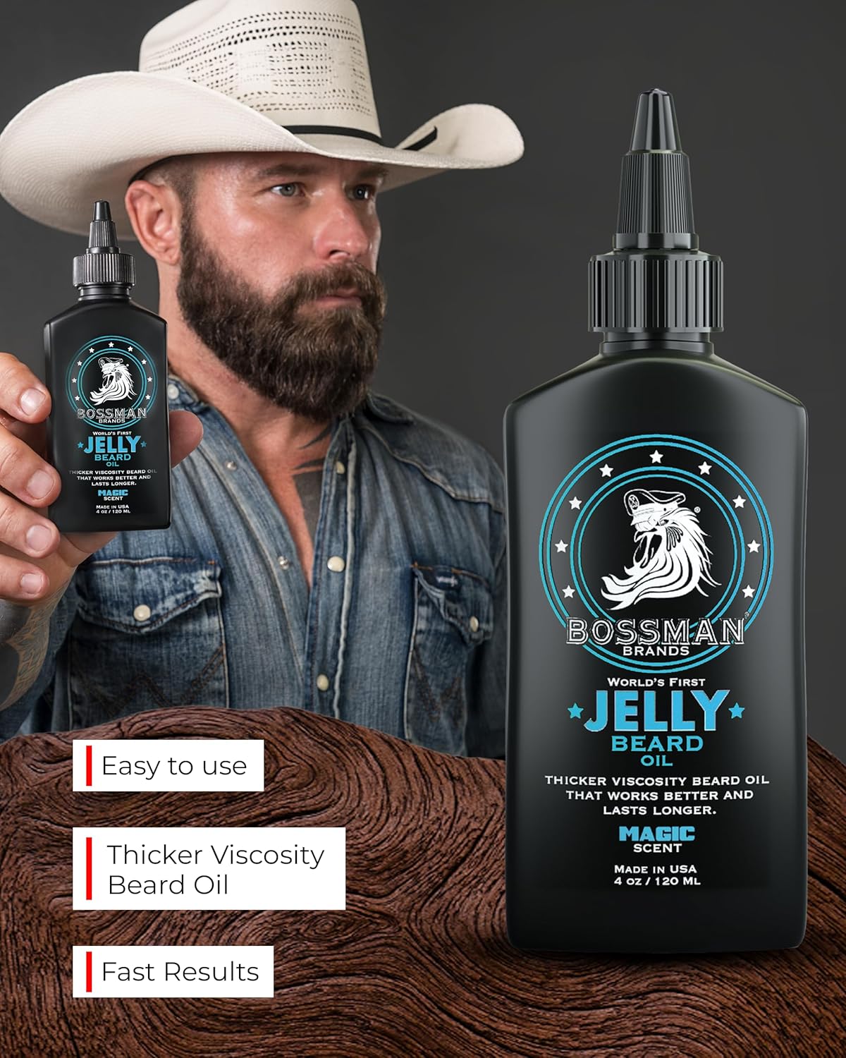 Bossman Jelly Beard Oil & Mustache Wax Bundle | Natural Organic Grooming Products for Men - 4 oz & 1 oz