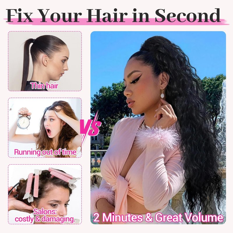 KooKaStyle Ponytail Extension 30 Inch Drawstring Pony Tails Hair Extensions for Women Long Curly Ponytail Synthetic Hairpieces for Daily Wear, Party, Gym（Black-1B）