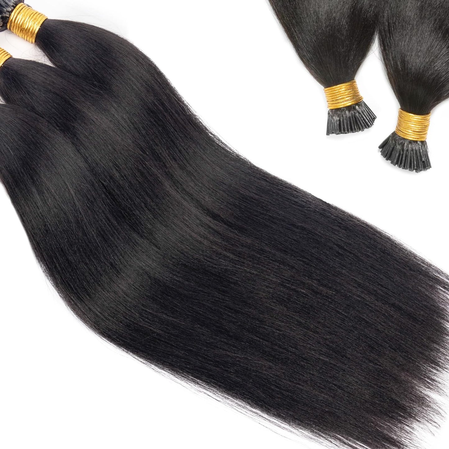 I Tip Hair Extensions Yaki Straight Itip Human Hair Extension, 22 Inch 50G, #1B Natural Black Light Yaki Straight Invisible Keratin Tip Hair Extensions Real Human Hair Easy to Curl 50 Strands