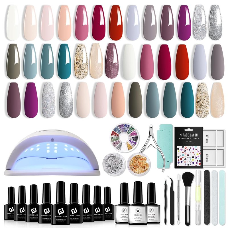 Gel Nail Polish Kit - 43 Pcs with UV Light | 20 Colors, 180W Lamp, Nail Art Tools