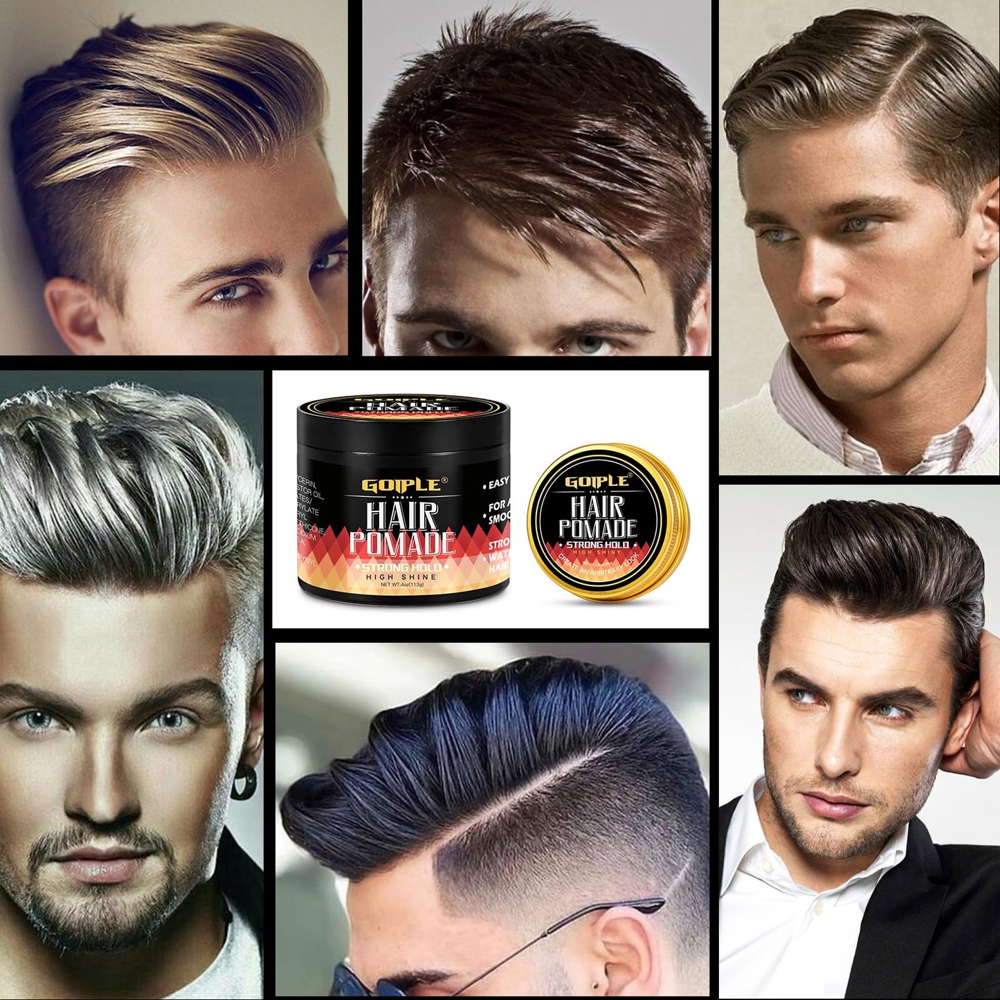 Goiple Original Hair Pomade for Men Strong Hold - High Shine Mens Hair Gel Pomade Water Based Mens Hair Products- Flake Free Hair Gel Easy To Wash Out All Day Hold For All Hairstyles 2PCS
