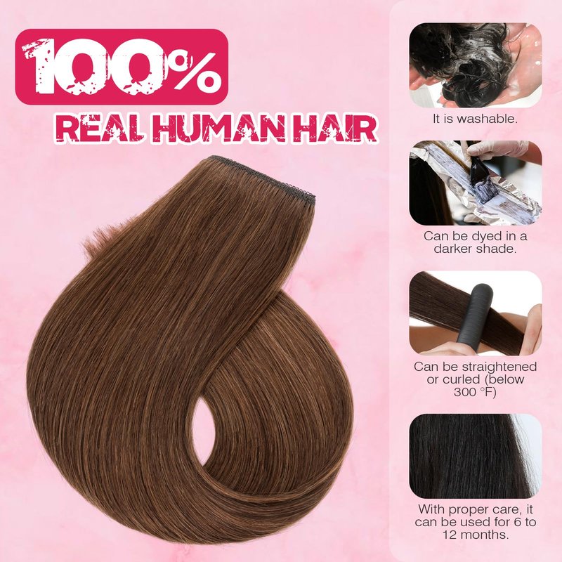 Halo Hair Extensions Real Human Hair, MY-LADY Adjustable Halo Extensions Real Human Hair, 12 inch Medium Brown Women's Long Straight Hair Invisible Wire Hair Extensions