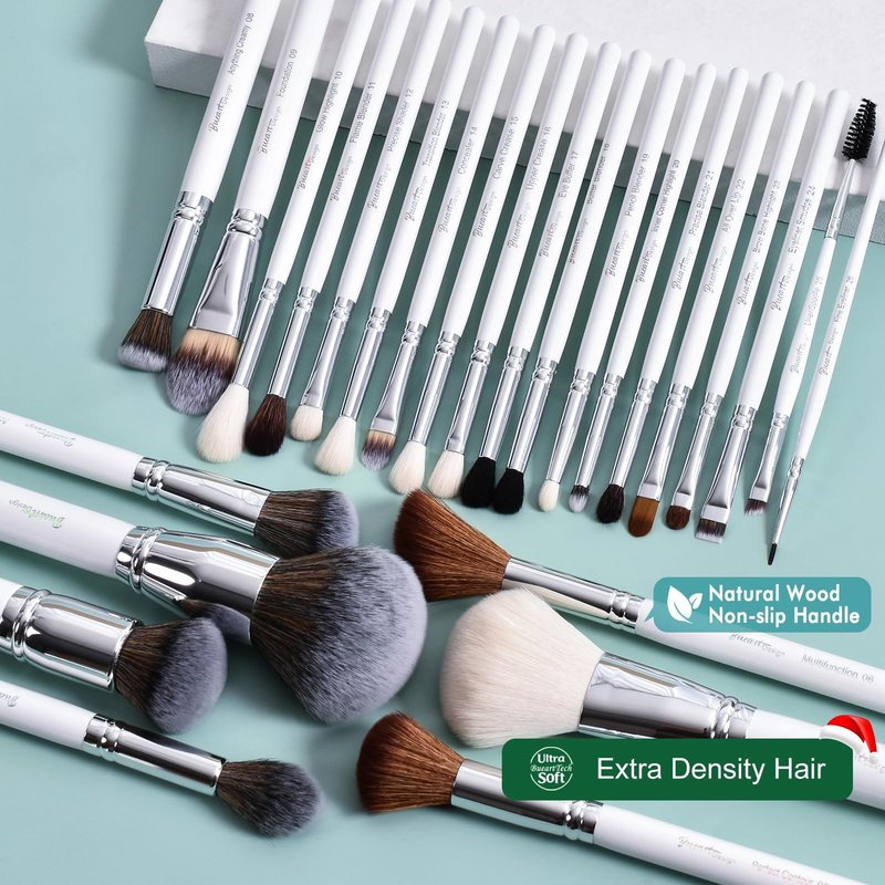 Professional Makeup Artist Brushes Set 26Pcs Real Natural Goat Hair Labeled White Makeup Brush Set with Foundation Powder blush concealer blending eyeshadow contour make up brushes set