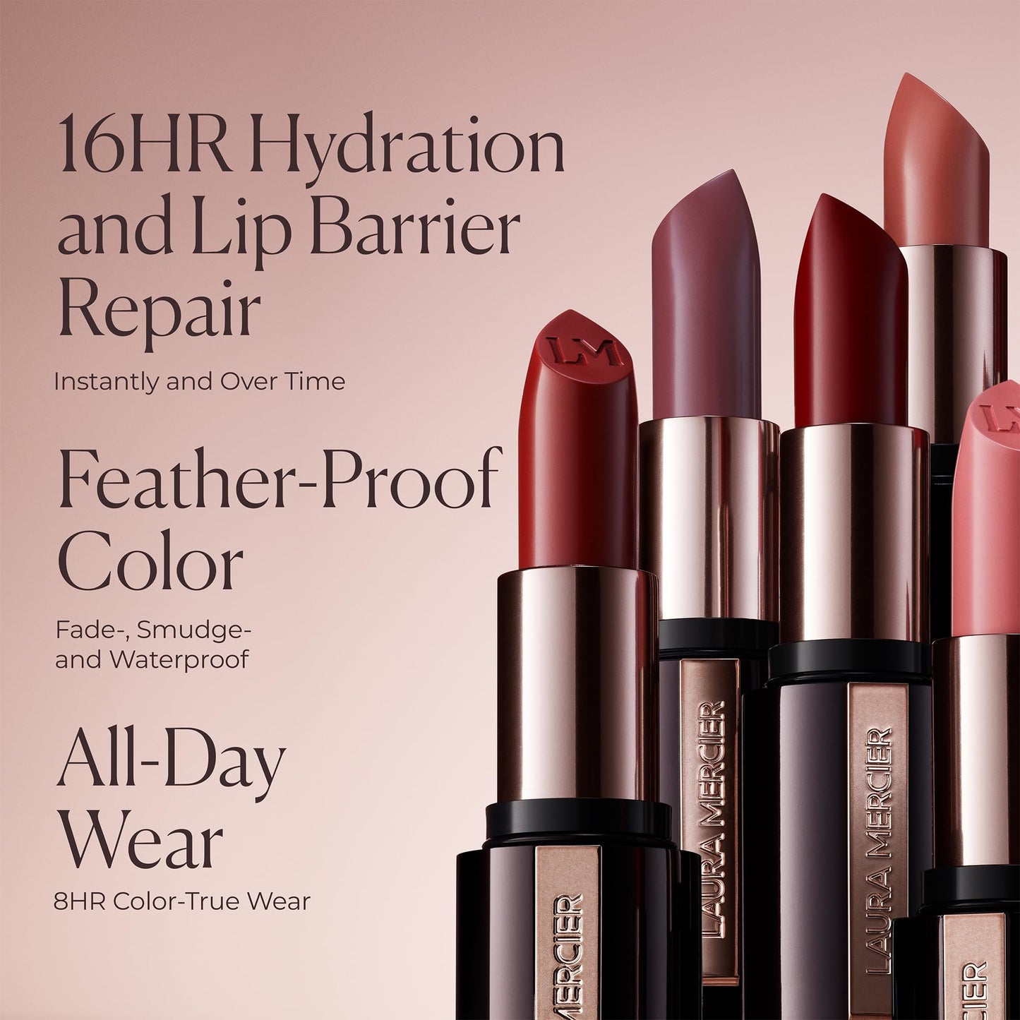 Laura Mercier Caviar Hydra Crème Lipstick, 16HR Hydration and Lip Barrier Repair, All Day Wear, Plumping, Smudge- & Fade-proof, Creamy Satin Finish, Infused with Hyaluronic Acid, 612 Park Ave