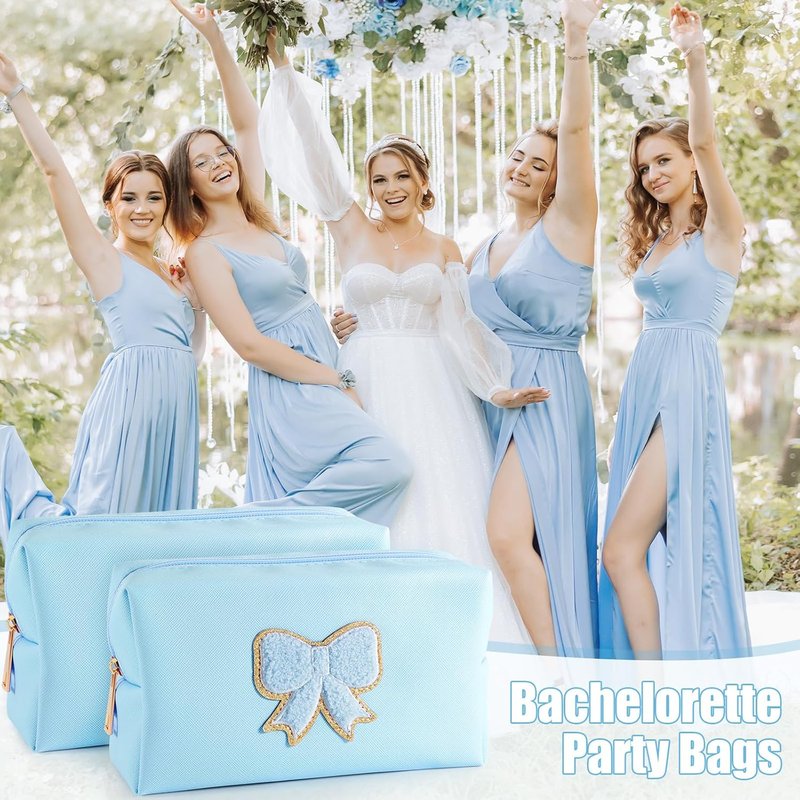 Preppy Bow Makeup Bag Set - 6 Pcs Waterproof PU Leather Travel Pouches | Cute Coquette Design for Girls & Women