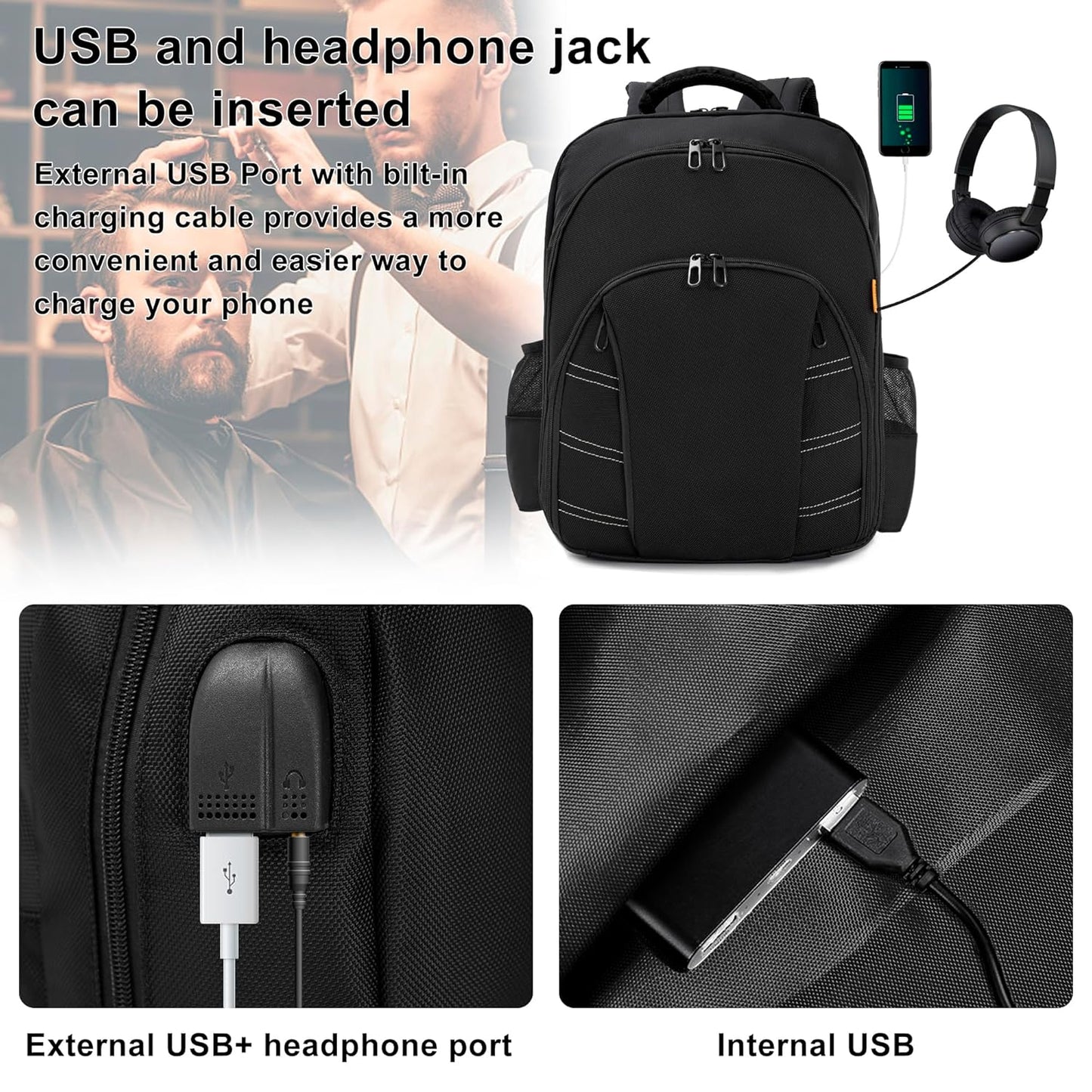 Portable Barber Supplies Backpack - Travel Clipper Organizer with USB Port | Ideal for Hairstylists