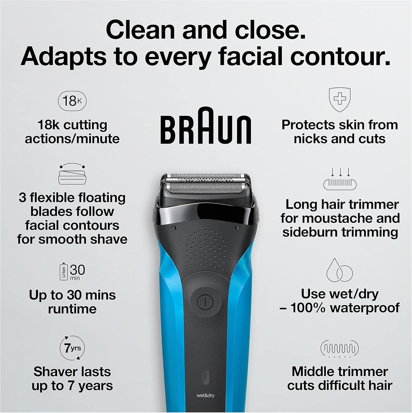 Braun Electric Razor - Series 3 310s Rechargeable Foil Shaver | Wet & Dry Use