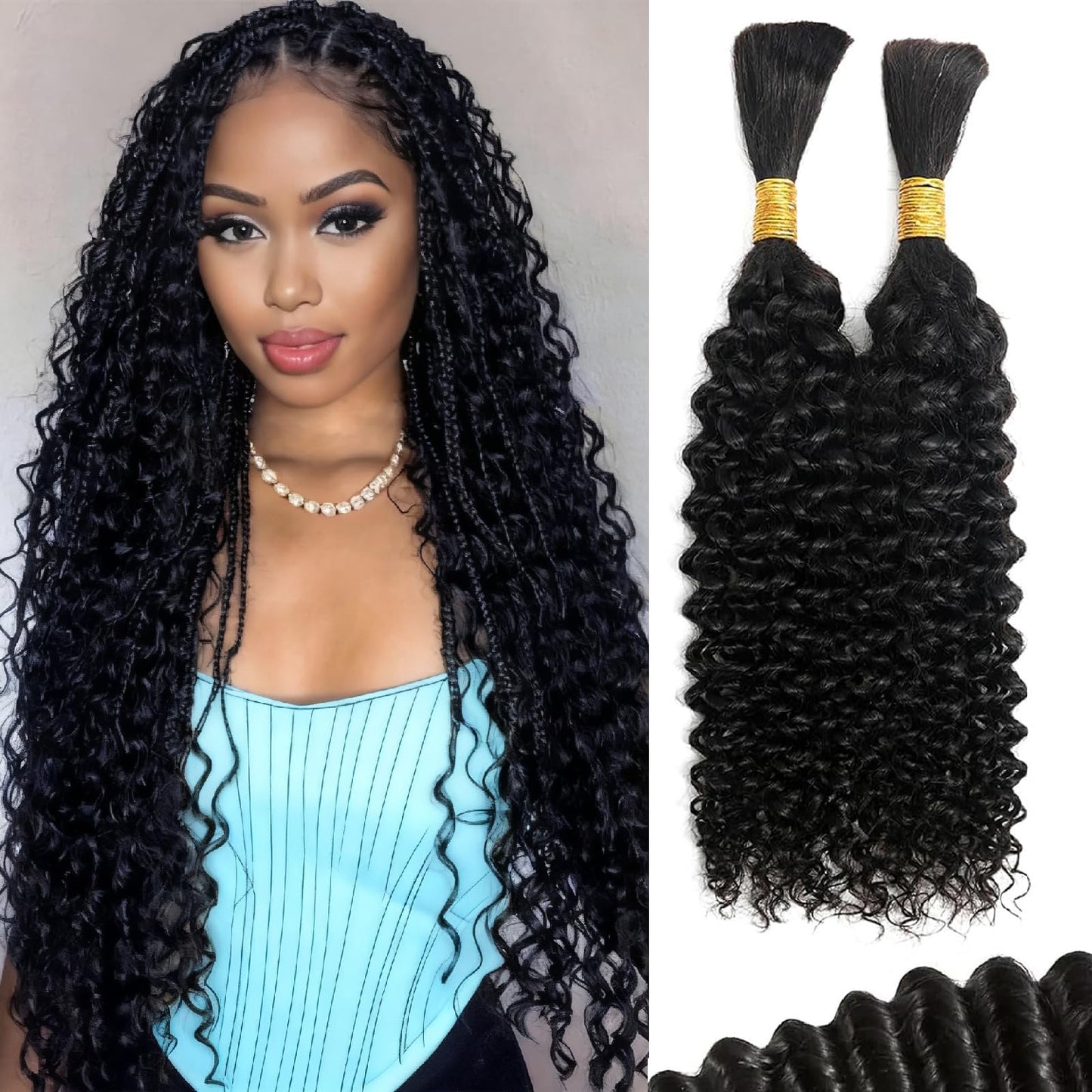 Human Braiding Hair For Boho Braids 110g Jerry Curly Bundles Human Hair 12A Remy Boho Human Hair For Braiding No Weft 2 Bundles/Pack Bulk Boho Hair for Braiding 16 inch Natural Black