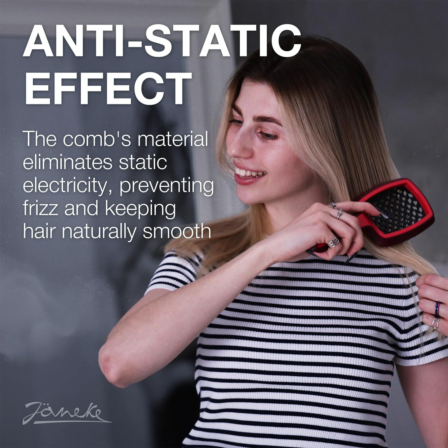 Janeke Curvy Hair Brush with Ergonomic Handle – Vented Brush for Blow Drying & Smoothing – Anti Static Detangler for Thick, Curly & Wet Hair (Red - Black)