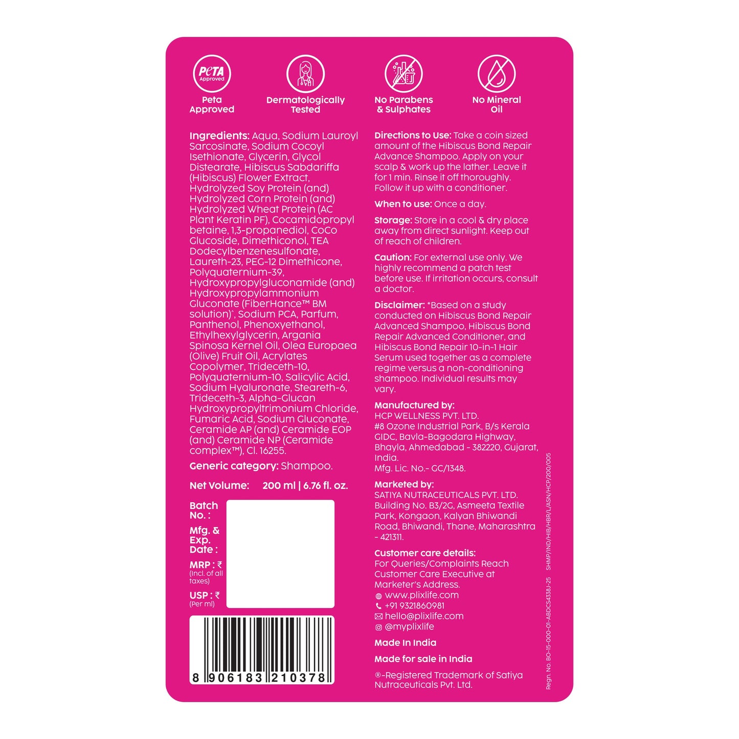 Plix Hibiscus Bond Repair Shampoo | Repairs Hair Structure & Reduces Breakage, 6.76 fl oz