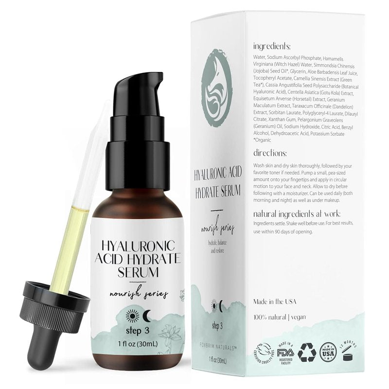 Hyaluronic Acid Face Serum - Hydrating Anti-Aging Formula with Vitamin C, E & Jojoba Oil | 1 Oz