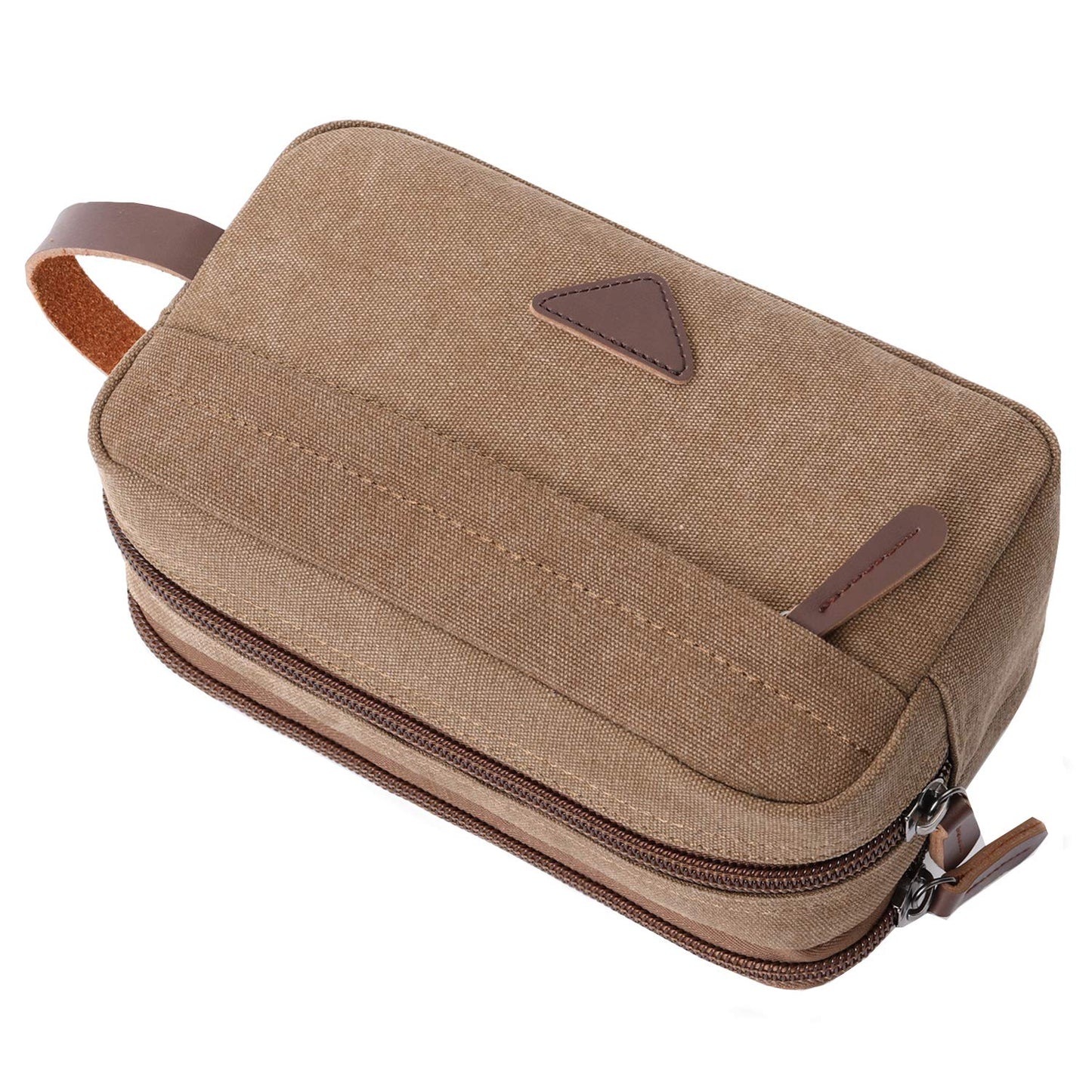 Mactso Men's Toiletry Bag, Vintage Canvas Leather Travel Dopp Kit with 2 Compartments, Heavy Duty Zipper, 9.5x5.5x4 Inch Retro Shaving Makeup Organizer for Business Travel Gym Camping (Coffee)
