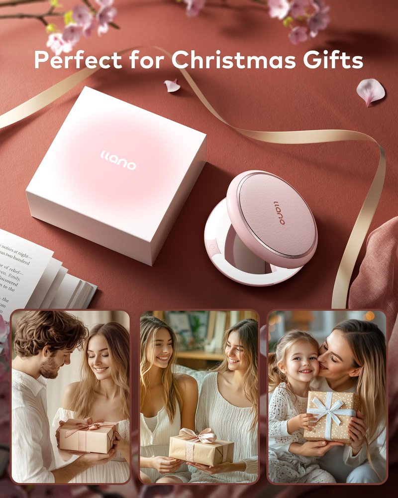 llano Compact Mirror, Lighted Travel Makeup Mirror with 1X/2X Magnifying Double Sided Dimmable Portable Pocket Mirror for Handbag and Pocket,Foldable Compact Mirror 3.6"L x 0.8"W, USB Charging(Yellow)