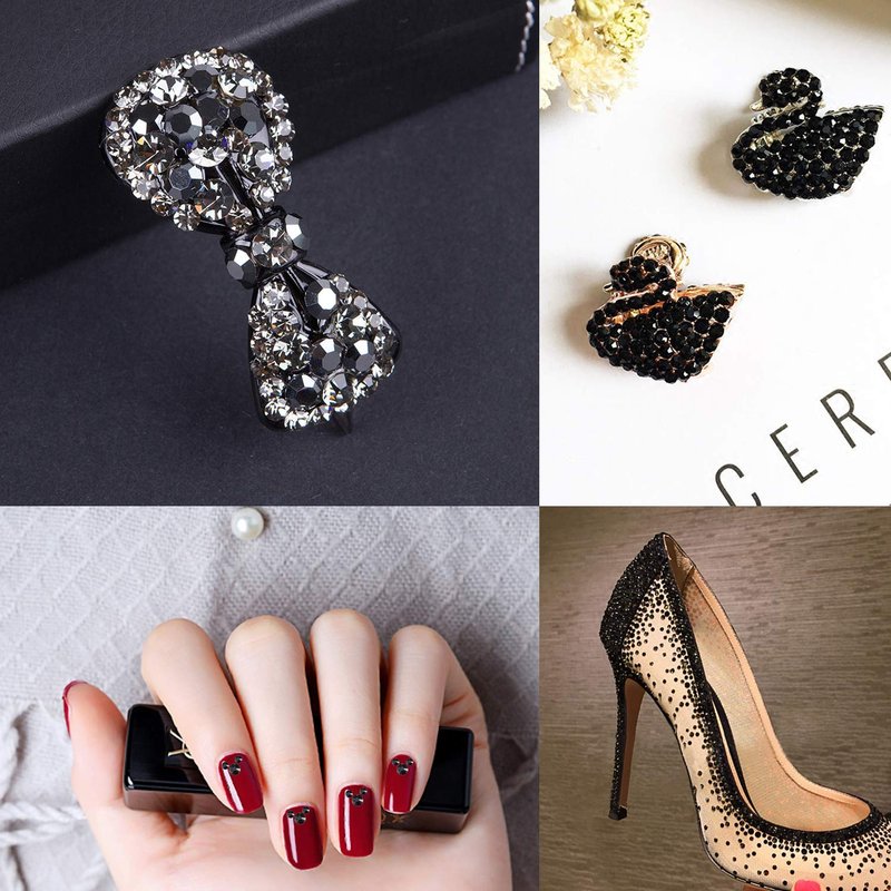 LPBeads 3456 Pieces Nail Crystals AB Nail Art Rhinestones Round Beads Flatback Glass Charms Gems Stones, 6 Sizes for Nails Decoration Makeup Clothes Shoes (Mix SS4 5 6 8 10 12, Black)