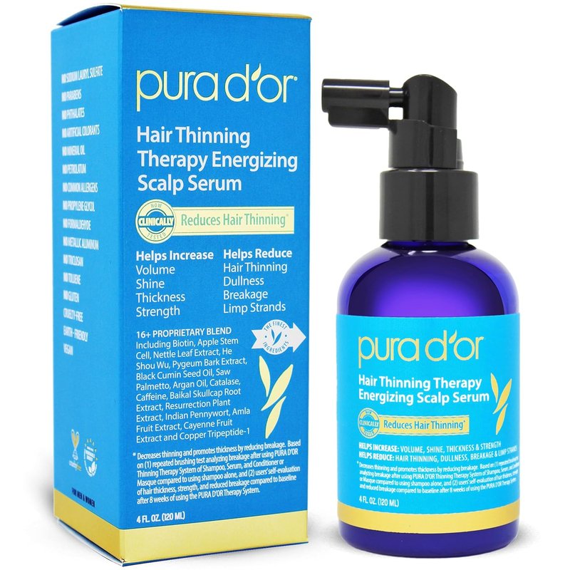 PURA D'OR Hair Thinning Therapy Serum - Energizing Scalp Treatment with Biotin & Caffeine | 4oz for All Hair Types