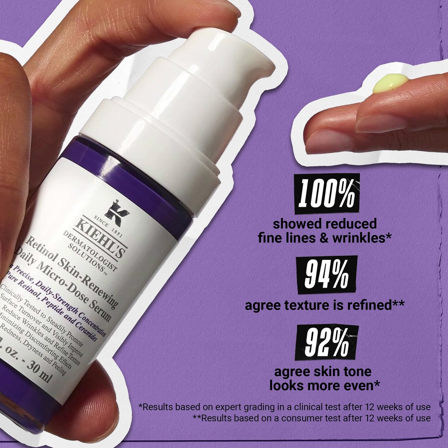 Kiehl's Daily Micro-Dose Anti-Aging Retinol Facial Serum, Reduces Wrinkles, Firms Skin, Evens Skin Tone, Youth Renewing & Hydrating Formula, with Retinol & Ceramides, Paraben-free - 1 fl oz