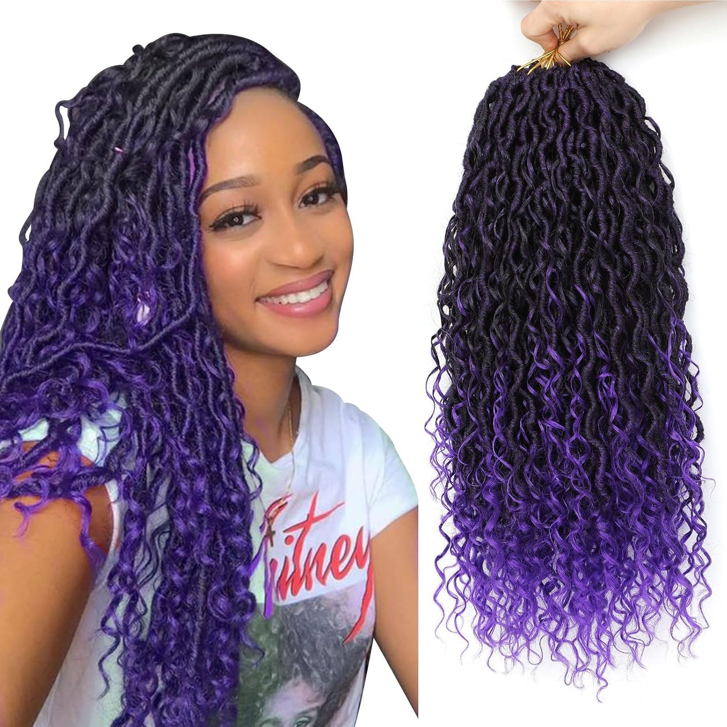 Boho Faux Locs Crochet Hair - 24 Inch Soft Locs with Curly Ends | Pre-Looped Goddess Locs for Black Women - 1B/Purple