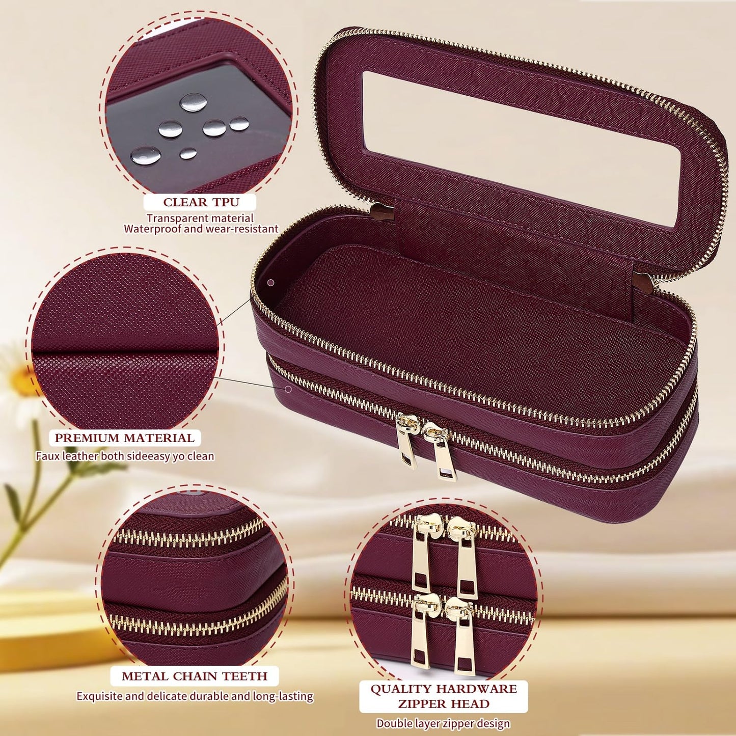 Pinkmik Double Layer Makeup Bag, Burgundy, Double SLIM