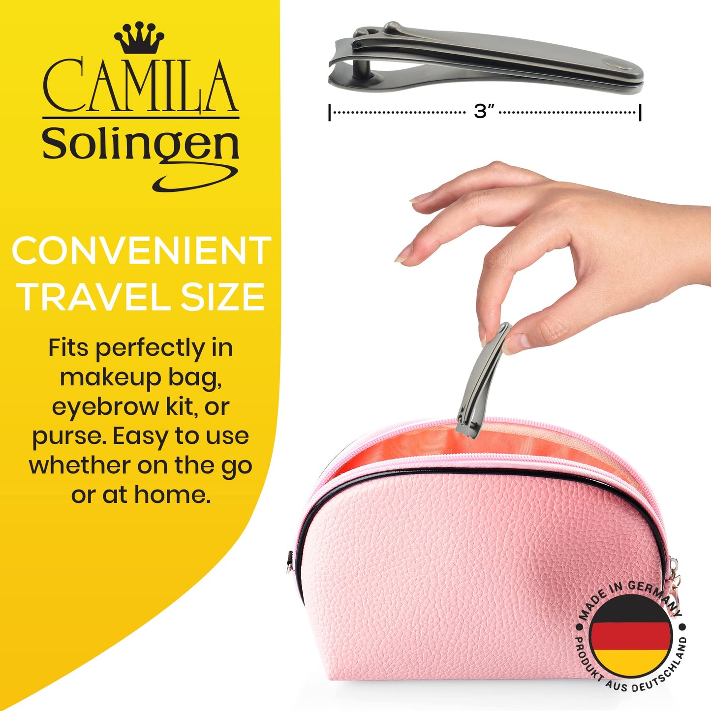 Camila Solingen CS15 3" Fingernail Clipper and Toenail Clipper for Manicure and Pedicure - Professional Nail Clippers with Precision Super Sharp Blades - German Carbon Steel Cuticle Trimmer