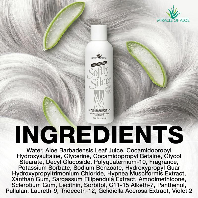 Softly Silver Shampoo Improved Conditioning formula for Gray Hair, 2 in 1 Purple Restorative Hair Wash for Mature Hair, Adds Luster, Bounce & Body, with Panthenol and 20% Pure UltraAloe