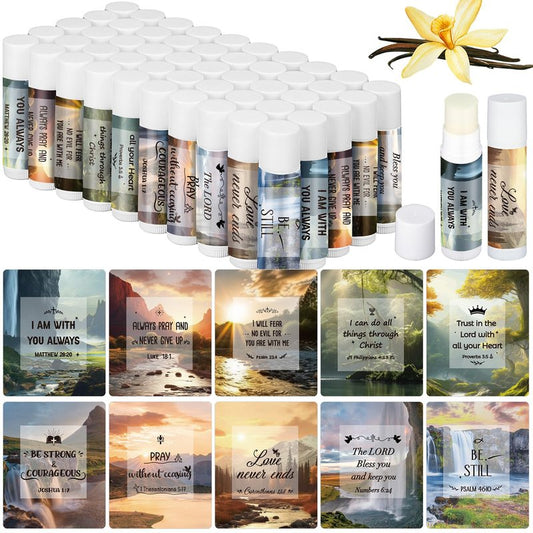 Dansib 50 Pack Christian Lip Balm Bulk for Women Men Religious Lip Balms Bulk Bible Verse with Scripture Church Party Favors Christian Inspirational Gifts for Staff Employee Coworkers