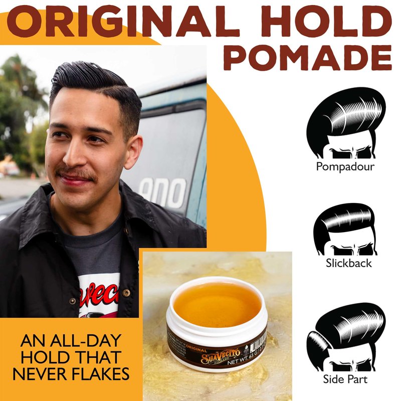 Suavecito Pomade Original Hold For Men 2.3 oz, 1 Pack - Medium Shine Water Based Wax Like Flake Free Hair Gel - Easy To Wash Out - All Day Hold For All Hairstyles