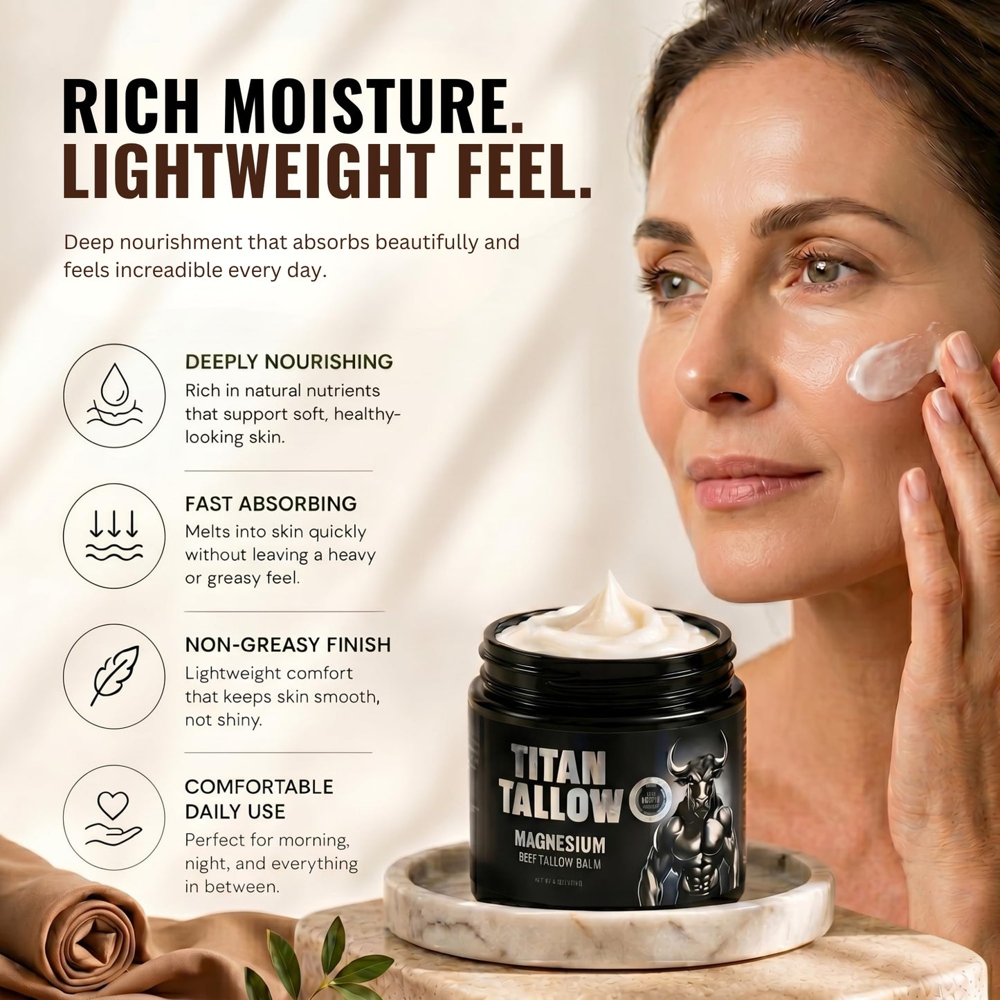 Titan Tallow Balm for Face and Body with Magnesium - Grass-Fed, Grass-Finished Beef Tallow Moisturizer with Manuka Honey, Jojoba Oil, Rosehip Oil, Calendula Extract, and Vitamin E