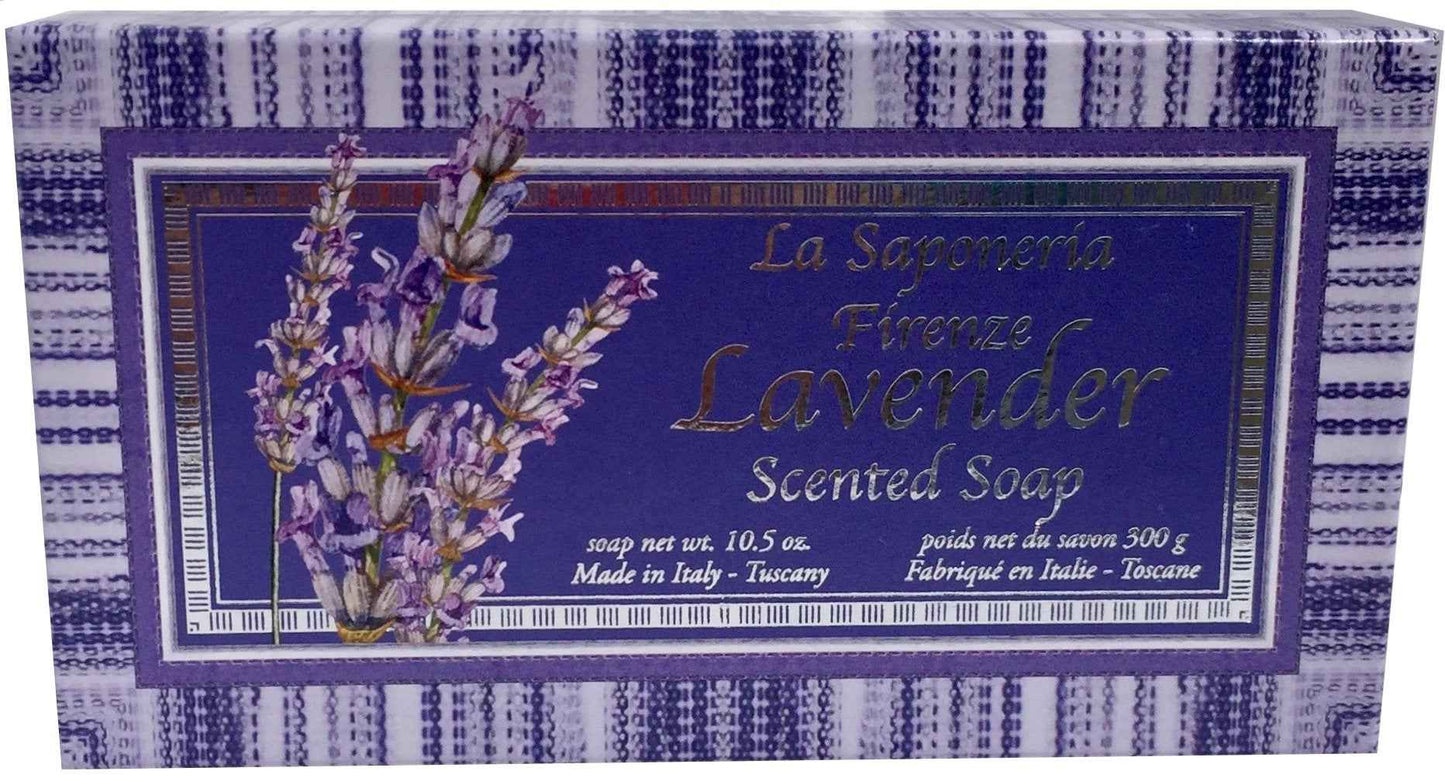 Bath Soap La Saponeria Firenze by Saponificio Artigianale Fiorentino Italian Spa Cleanser Made In Tuscany 10.5 Ounce Decorative Bar Lavanda (Lavender)