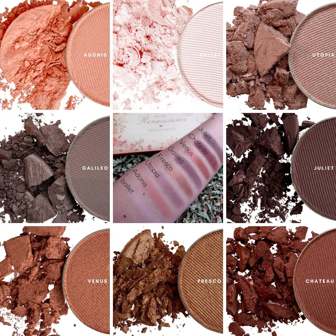 Honeybee Gardens Nude Renaissance Refillable Eye Shadow Palette, 8 Neutral Shades Matte & Shimmer, Highly Pigmented Long Lasting Blendable Makeup, Vegan Talc-Free Eyeshadow Kit, 1.3g Each