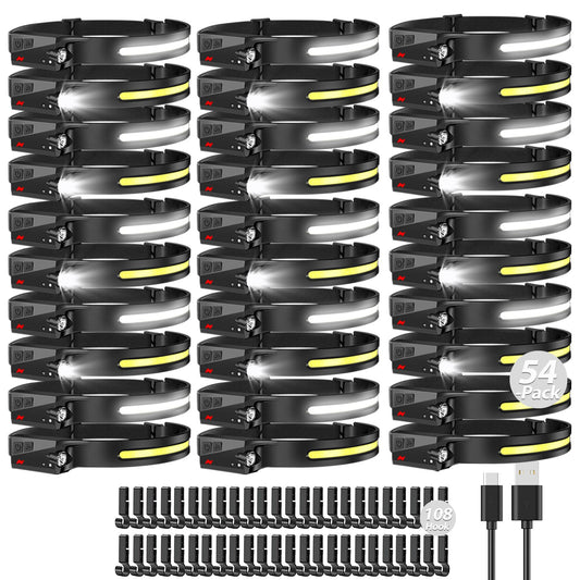 Aikertec 54 Pack Headlamp, 230°Beam Headlamp for Adults, Super Bright Camping Headlamp & Spotlight, Motion Sensor, Lightweight Headlights Flashlight for Hardhat, Running